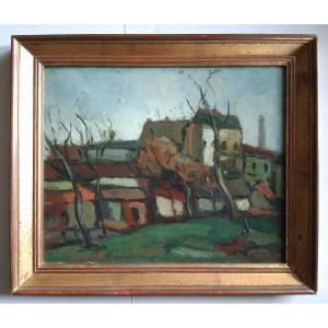 Marcel COUGNAUD (1899-1971) huile sur panneau paysage hivernal village en hiver