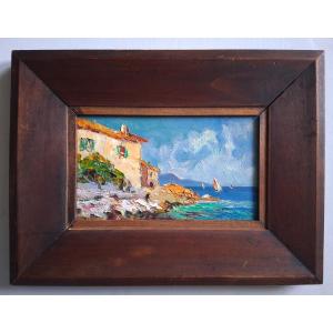 Seascape Seaside Oil On Wood 1930/1940