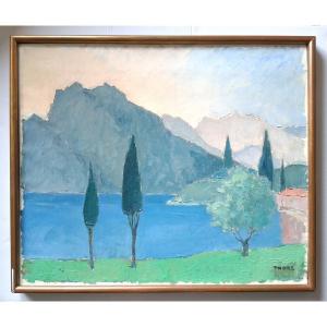 Lac de Garde Italie huile sur toile L. THORE