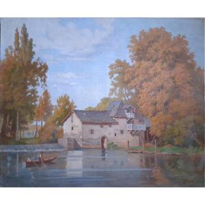 Väino PARIS (1921-2001) huile sur toile paysage en bord de rivière Estonie