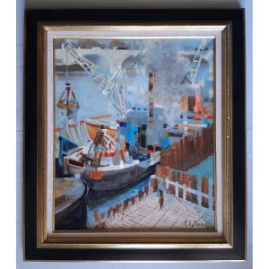 Pierre Emile LELONG (1908-1984) huile sur toile "Les grues à la Concorde" Paris