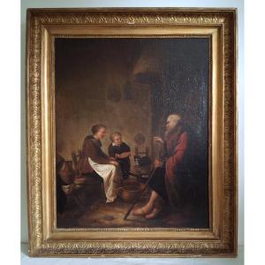 Huile "Le prophète Elie chez la veuve de Sarepta" d'après B. Gerritsz Cuyp Ecole hollandaise