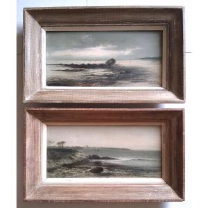 Maurice PROUST (1867-1944) paire de marines bords de mer huile sur bois