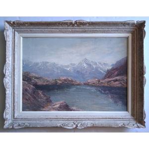 Emile Veron (1881–1931) Lake Pétarel And Pic De l'Olan Alps Mountain Landscape Oil On Wood
