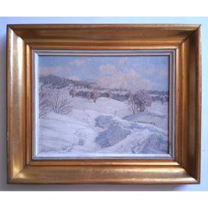 Philippe WALLET paysage enneigé huile sur panneau
