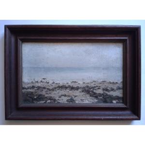 Paysage côtier à marée basse marine huile sur toile fin 19ème (signé)