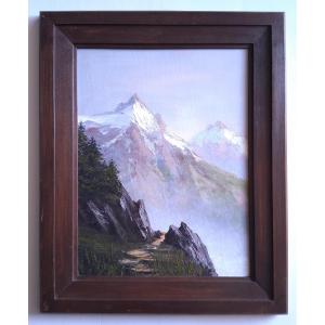Astrid WALFORD (1907-1984) huile sur bois paysage de montagnes Alpes