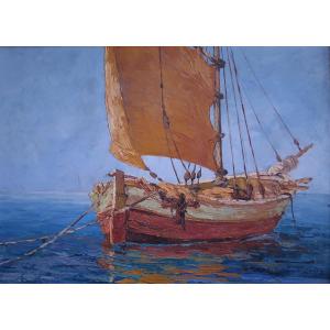 Guy LE FLORENTIN (1907-1978) huile sur panneau marine bateau de pêche voilier