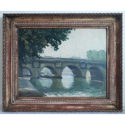 Georges Zezzos (1883-1959) Painting Oil On Panel Paris Le Pont Neuf 1924