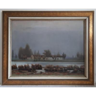 Thevenon Oil On Canvas Lake Landscape First Half Of The 20th Century