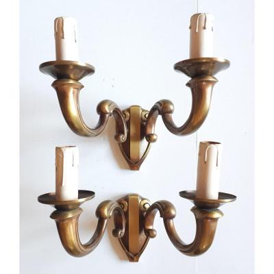 Pair Of Bronze Wall Lights 1930 - 1940  Art Deco