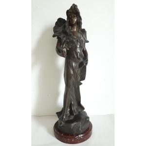 Spelter Sculpture Young Woman - Les Rameaux - Antoni Late 19th 1900