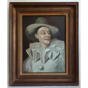 Tableau portrait de Pierrot commedia dell'arte TAILLARDET M. huile sur toile fin 19ème