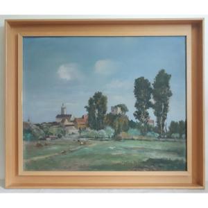 Joseph ROMAGNOL (1893-1981) huile sur panneau paysage Morestel Isère