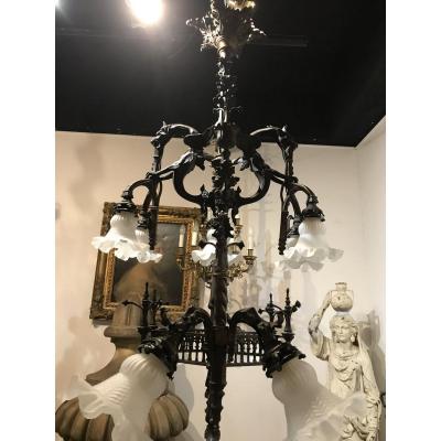 Viollet Le Duc Gothic Bronze Chandelier