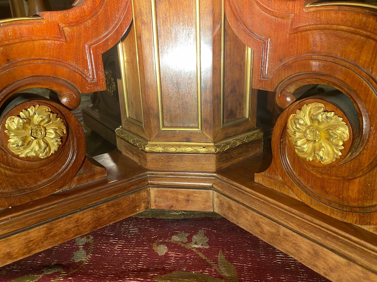 Important Guéridon De Salle à Manger, Acajou Et Bronze-photo-3