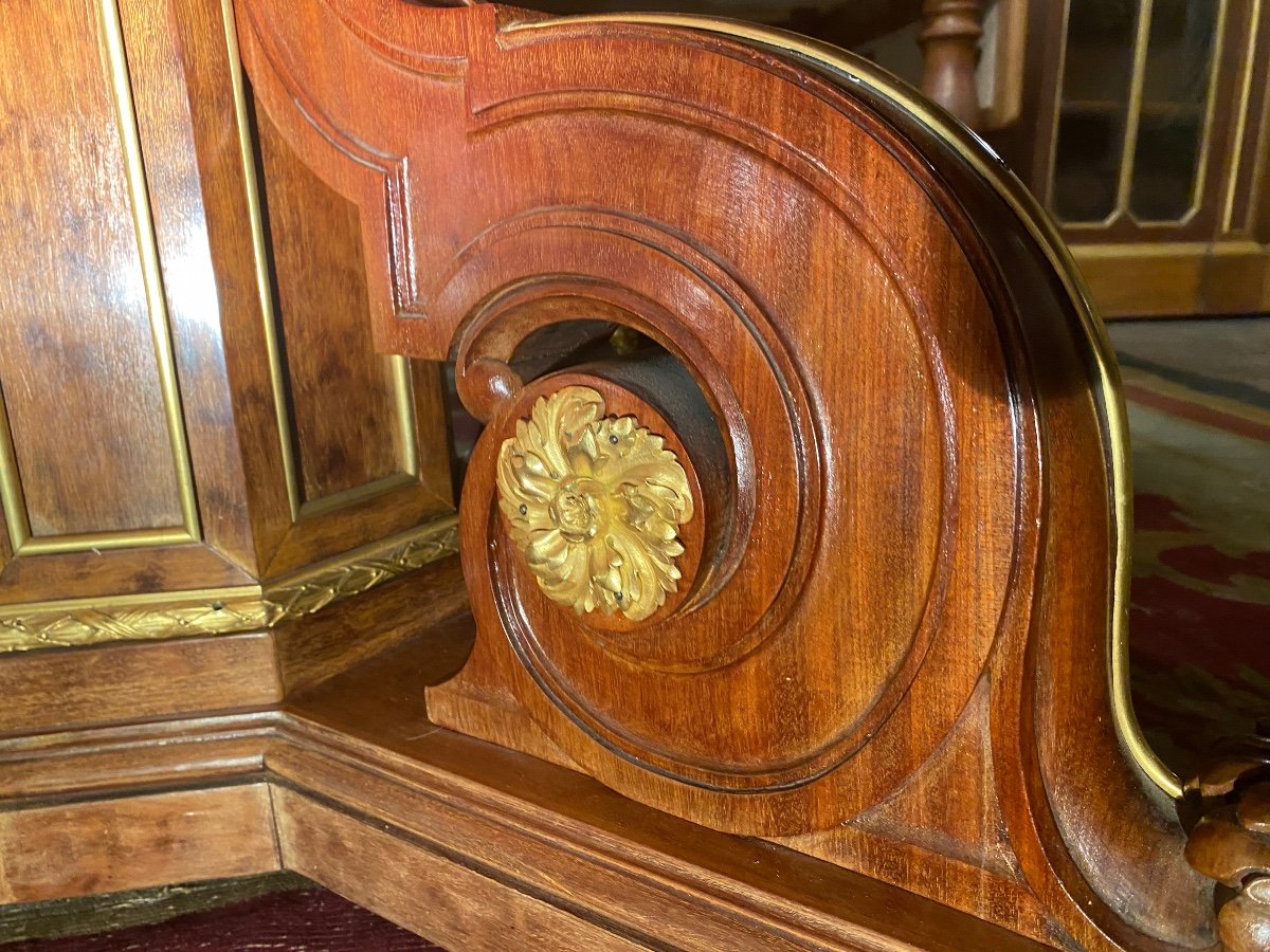 Important Guéridon De Salle à Manger, Acajou Et Bronze-photo-4