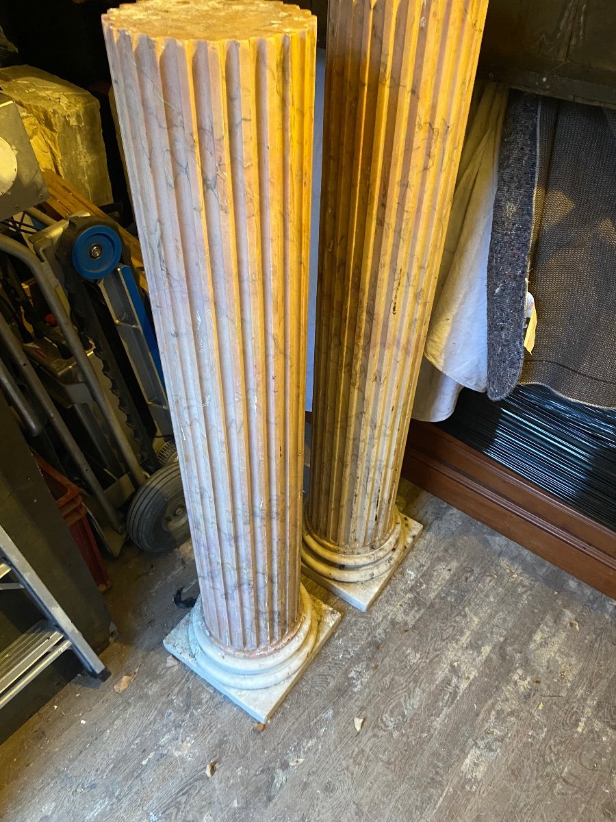 Pair Of Fluted Columns In Siena Marble-photo-1