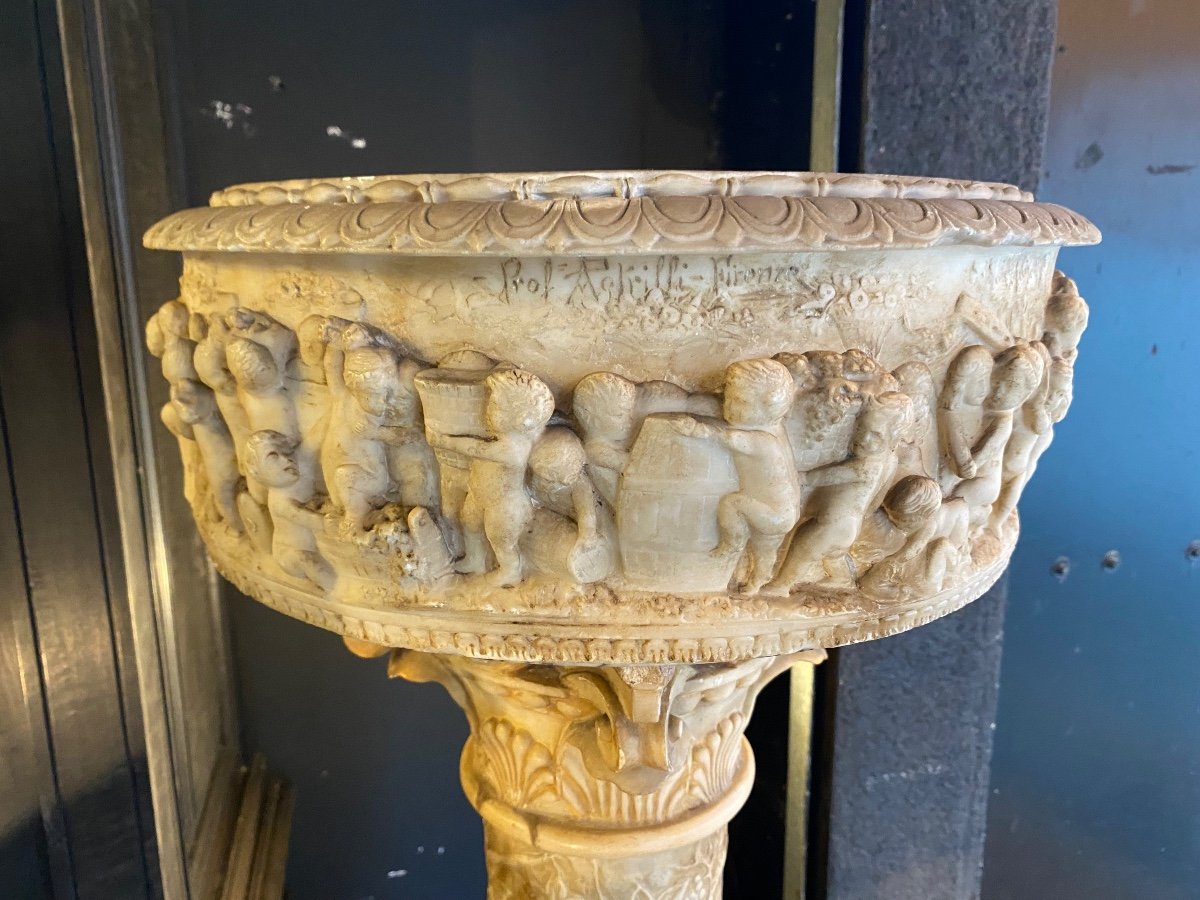 Italian 19th Century Alabaster Planter Stand.-photo-5