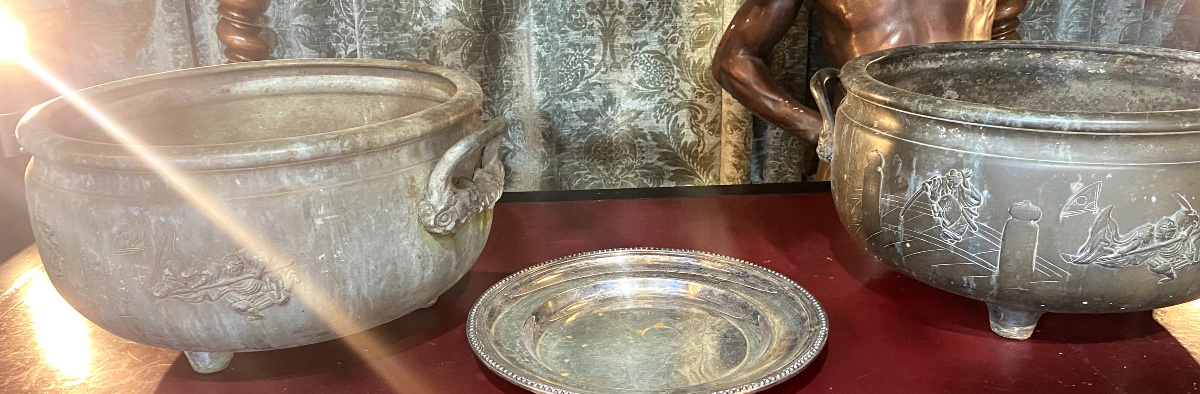 Pair Of Japanese Bronze Jardinieres