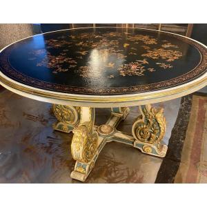 Pedestal Table In Lacquered Wood In The Spirit Of Regency Style