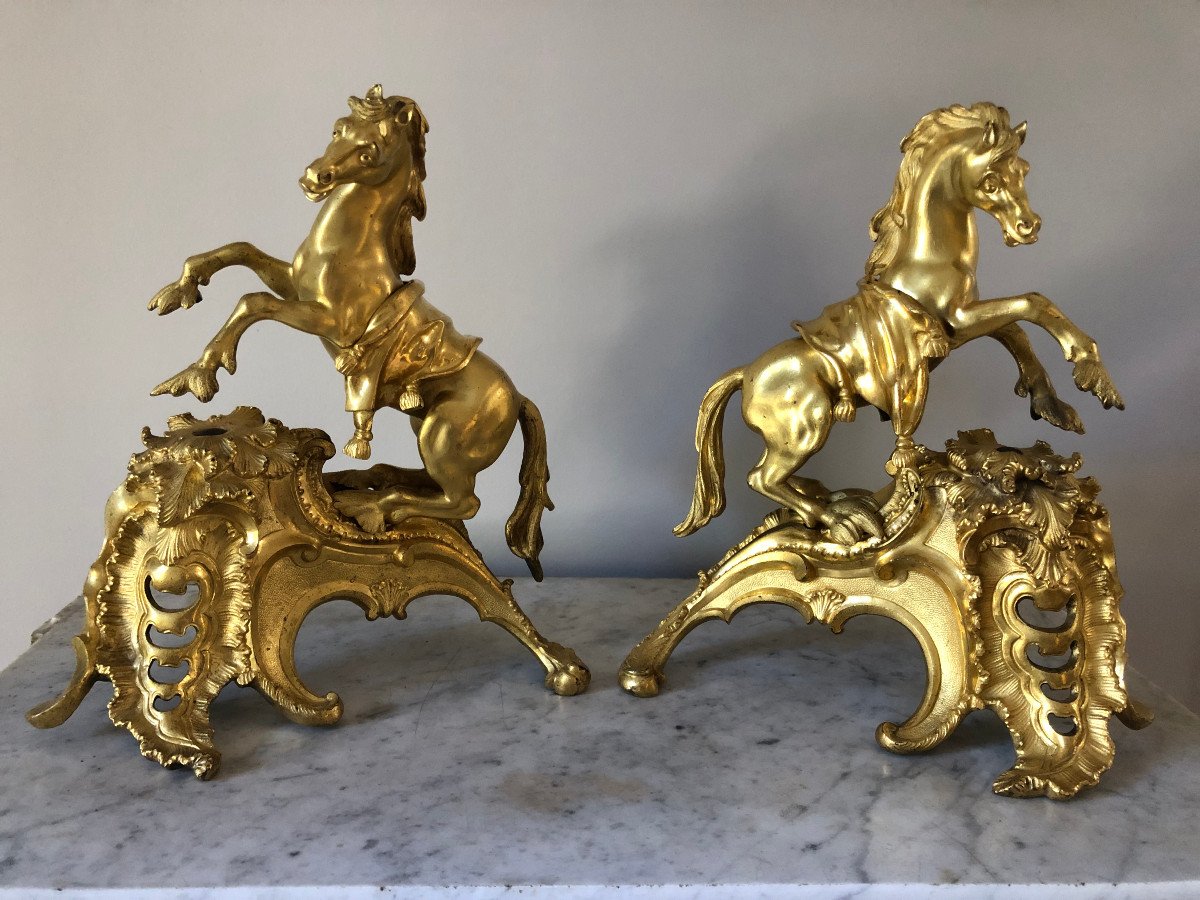 Pair Of Louis XV Period Horse Andirons 