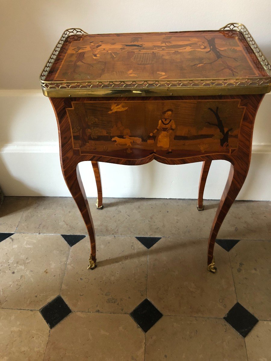 Petite Table En Marqueterie d'époque Louis XV-photo-4