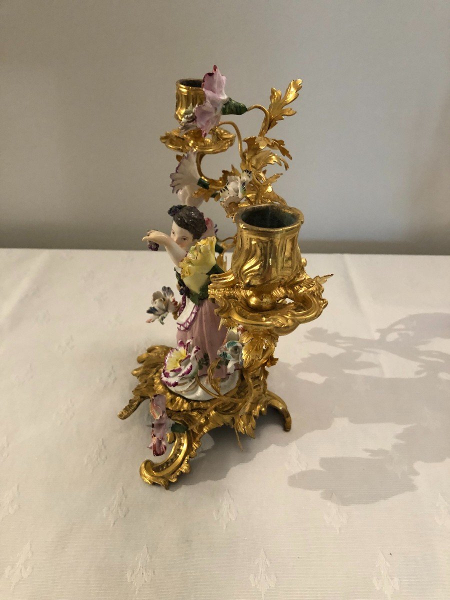 Garniture En Porcelaine De Meissen Et Bronze Doré d'époque Louis XV-photo-3