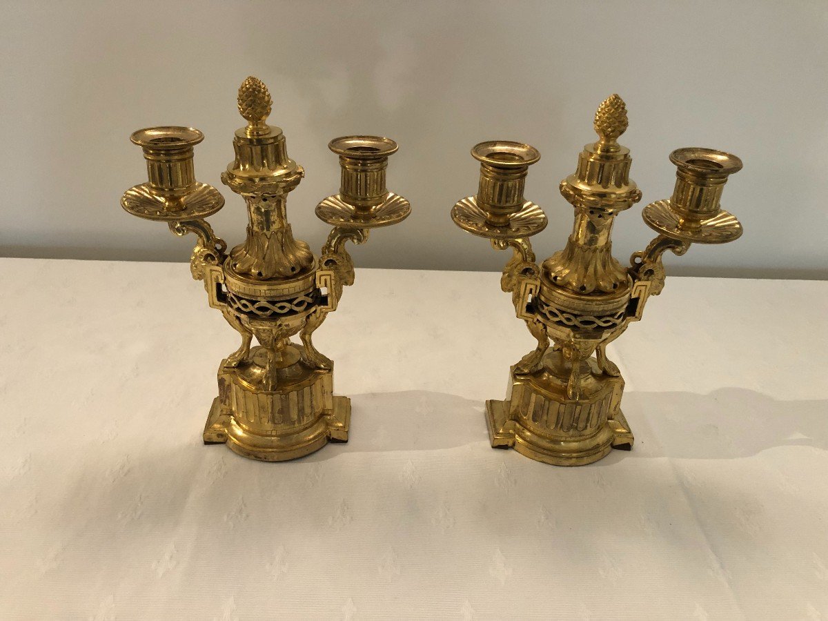 Pair Of Flambeaux Cassolette With Three Fires Forming Perfume Burner, Louis XVI Period