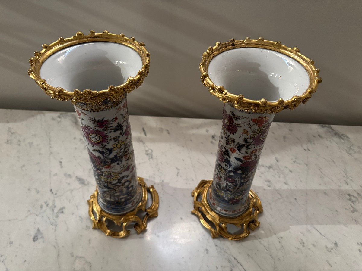 Paire de vases cornets d'époque Qianlong-photo-2
