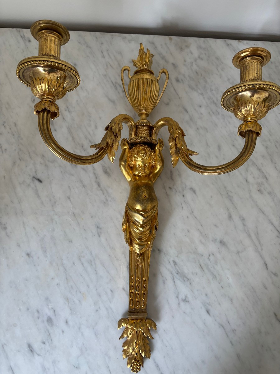 Paire d'Appliques au putto d'époque  Louis XVI-photo-2
