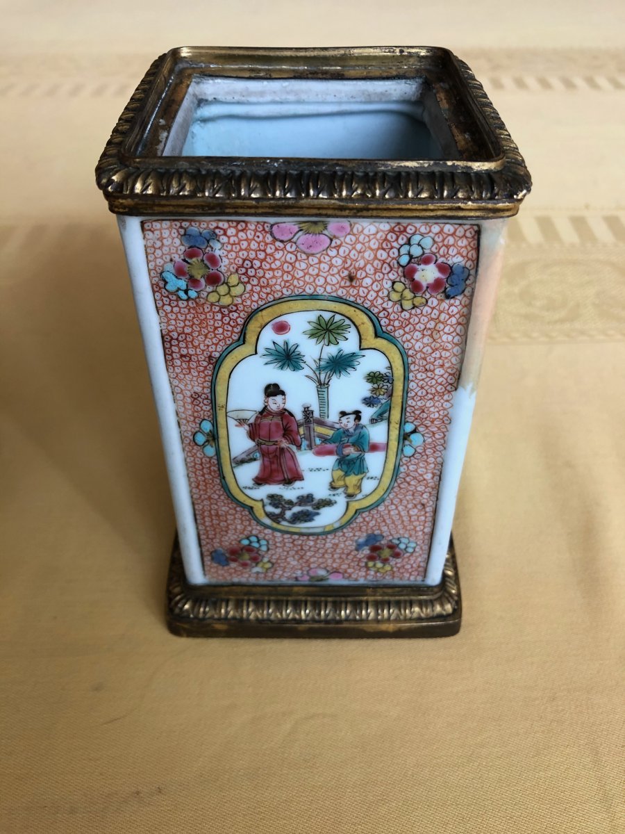 Paire de vases Kangxi Famille Rose-photo-2