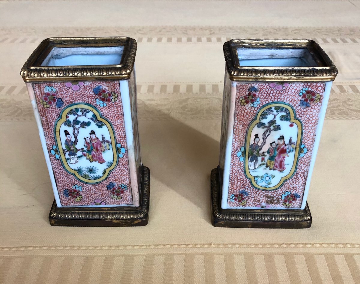 Pair Of Kangxi Famille Rose Vases