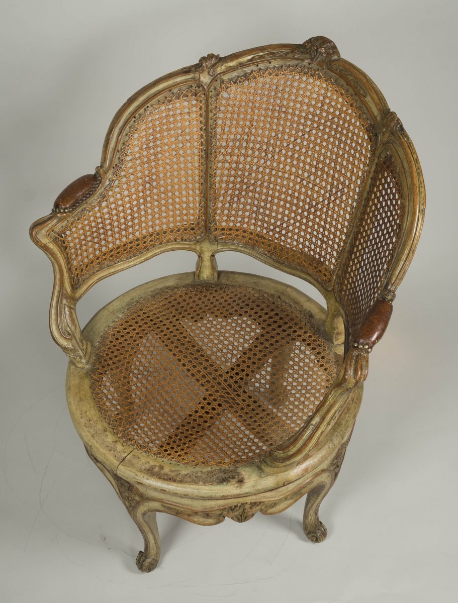 Grand Fauteuil De Bureau à assise tournante d'époque Louis XV-photo-3
