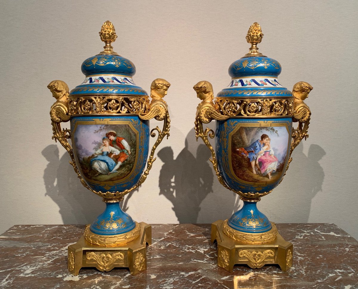 Pair Of Large Bronze Mounted Vases