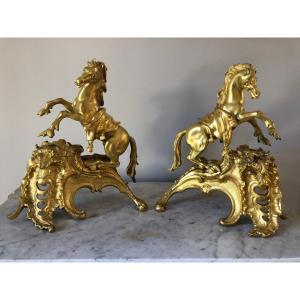 Pair Of Louis XV Period Horse Andirons 