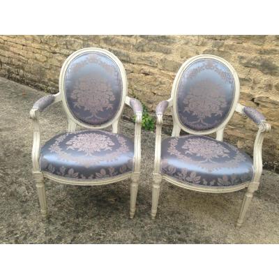 Pair Of Cabriolets  Armchairs Louis XVI