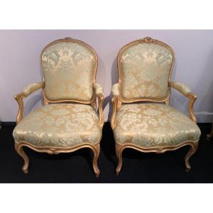 Four Louis XV Armchairs Stamped Tilliard