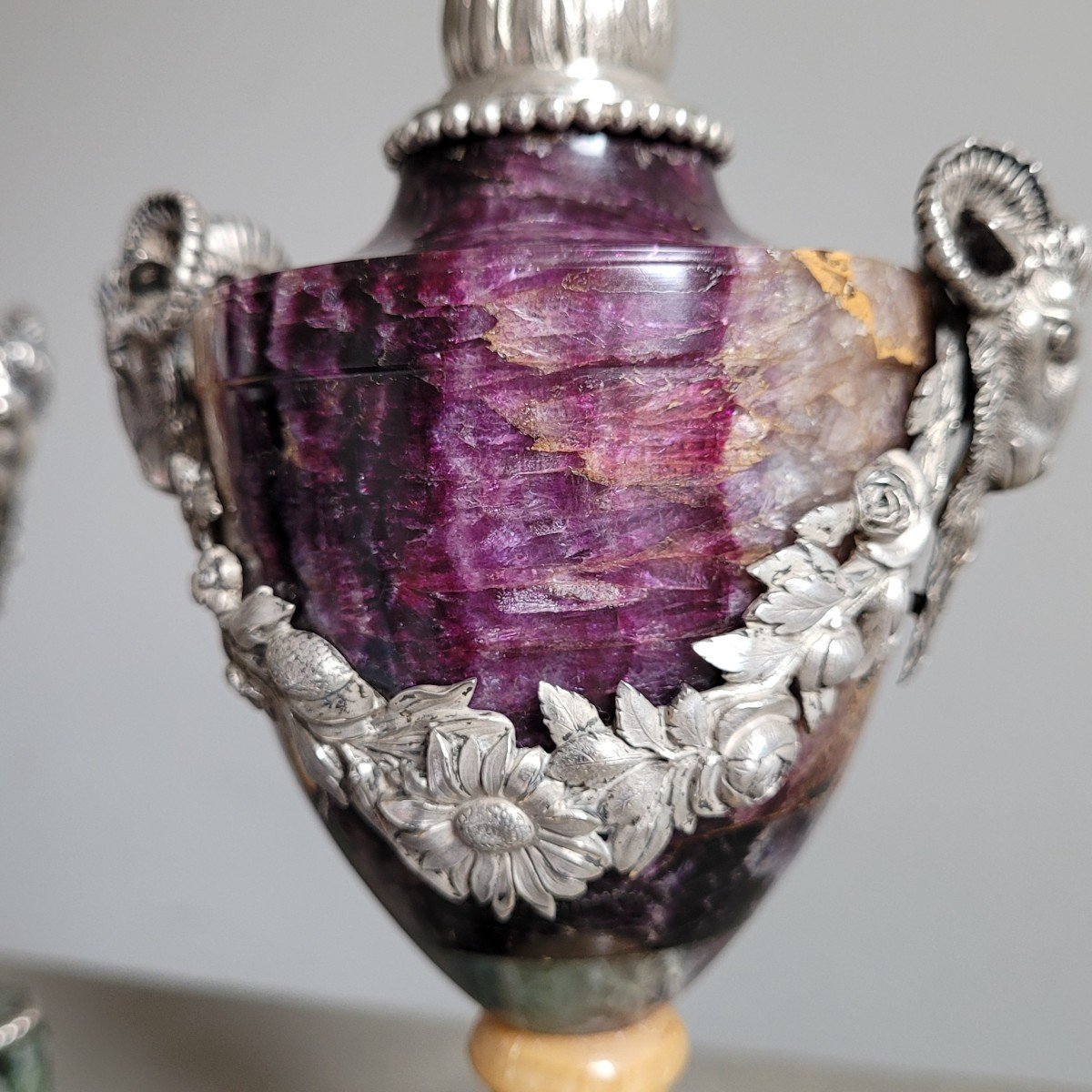 Paire De Pots à Feu En "Blue John", Monture Argent. Fin XVIIIème Siècle.-photo-2