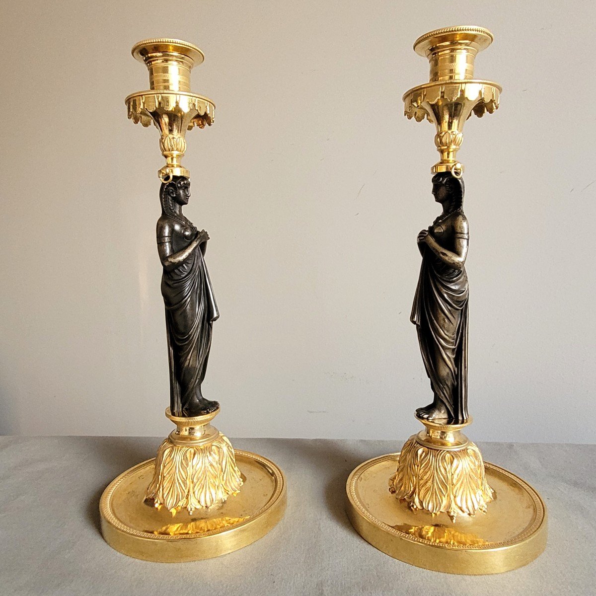 Pair Of Egyptian Candlesticks, Empire Period.-photo-4