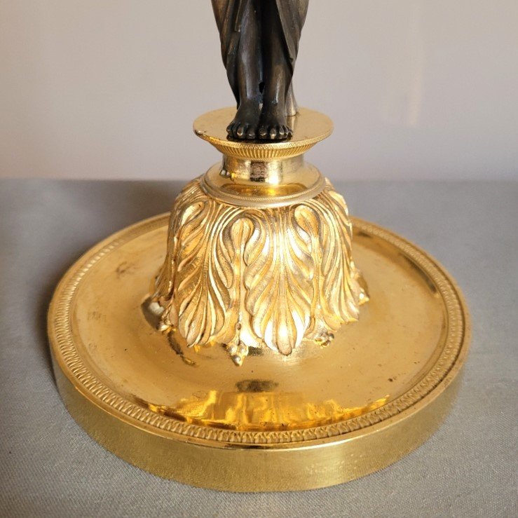 Pair Of Egyptian Candlesticks, Empire Period.-photo-1