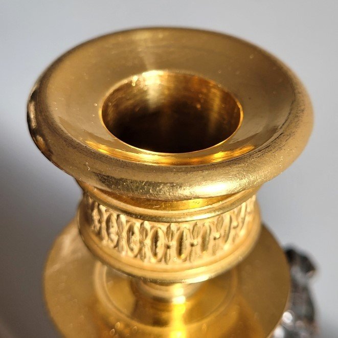 Pair Of Vestal Candlesticks. Restoration Period.-photo-7
