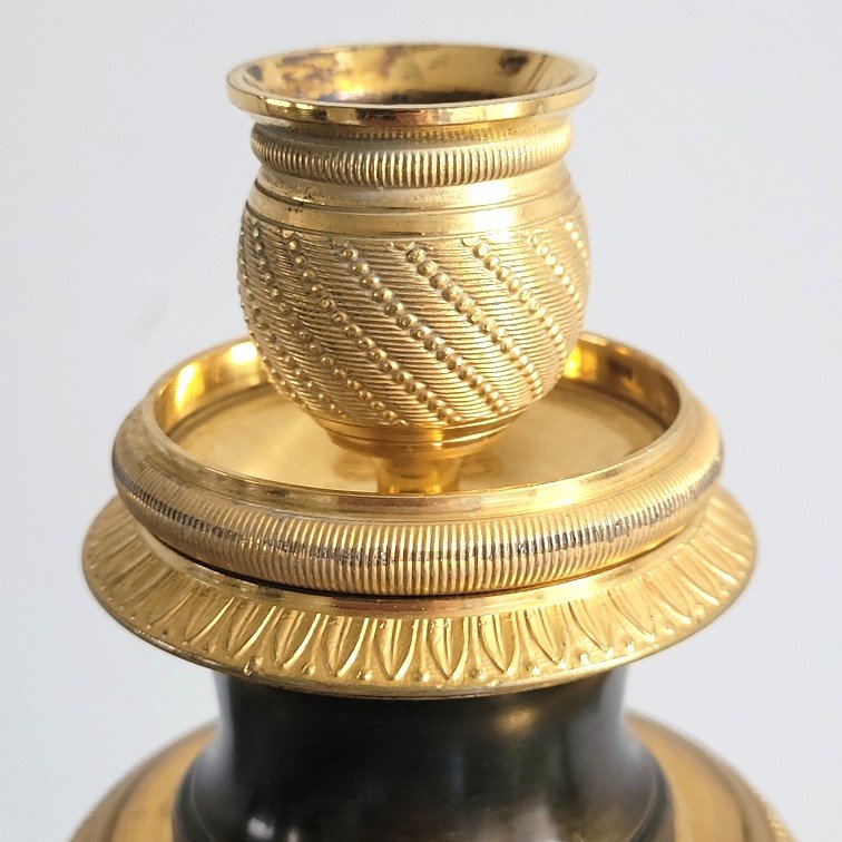 Pair Of Cassolettes Forming Candlesticks From The Restoration Period.-photo-4