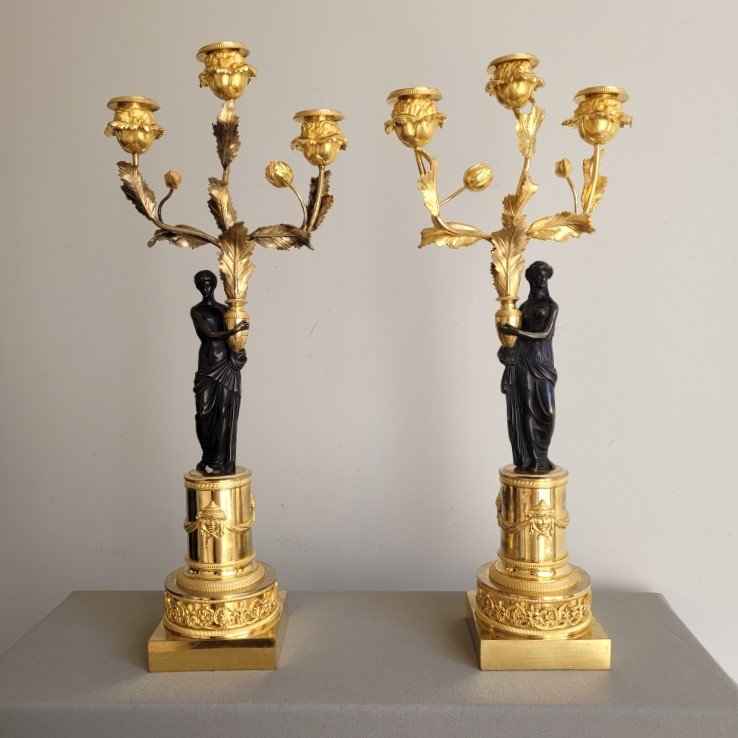 Pair Of Consulate Poppy Candelabras. Early 19th Century.-photo-2