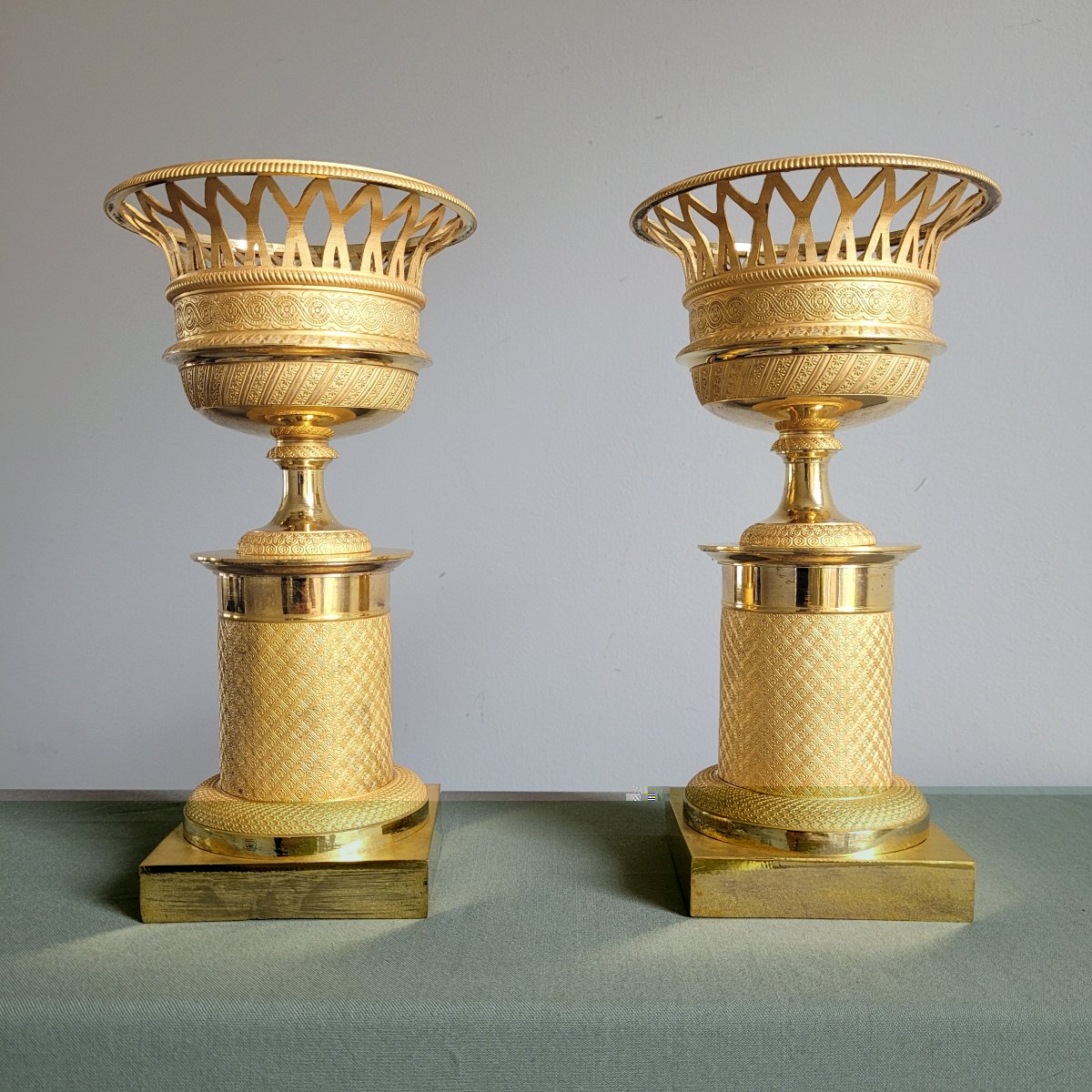 Paire de Cassolettes en Corbeilles, Epoque Empire.-photo-2