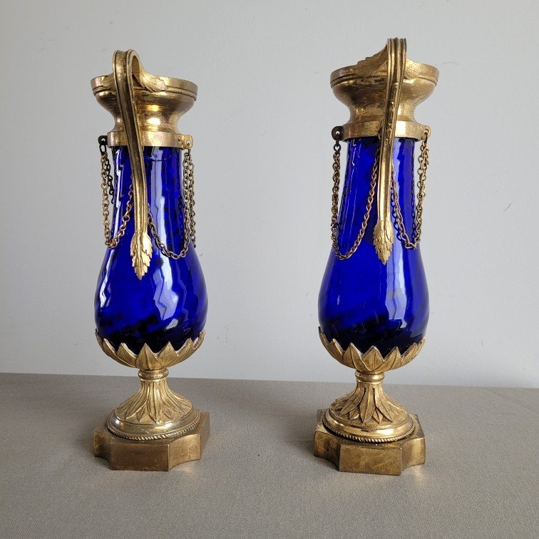 Pair Of Louis XVI Period Blue Crystal Vases.-photo-2