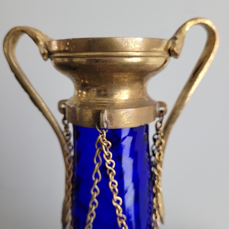 Pair Of Louis XVI Period Blue Crystal Vases.-photo-3