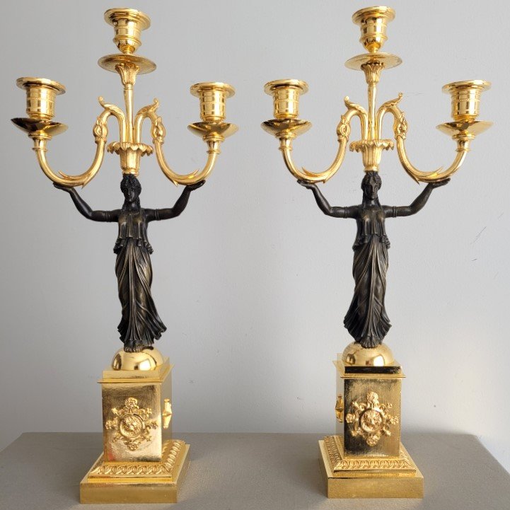 Paire de Candélabres d'Epoque Empire.-photo-2