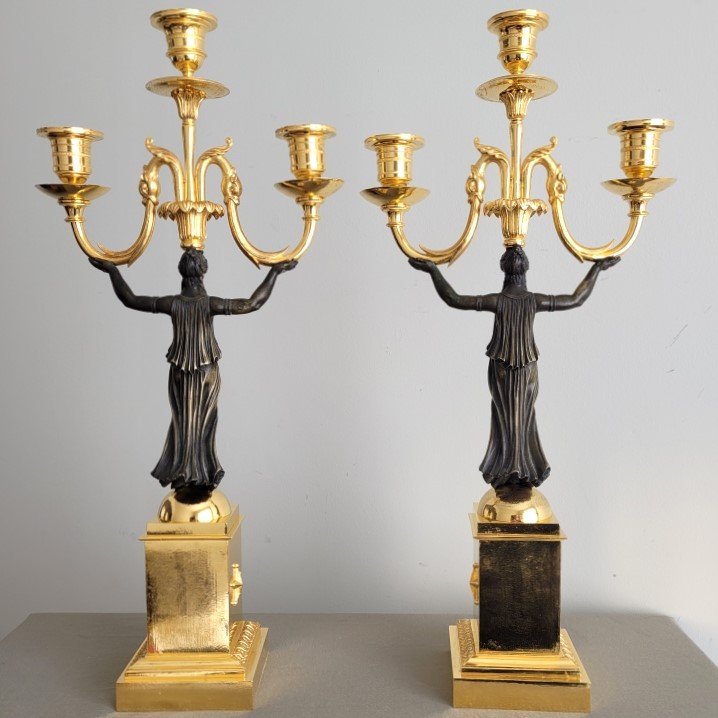 Paire de Candélabres d'Epoque Empire.-photo-4