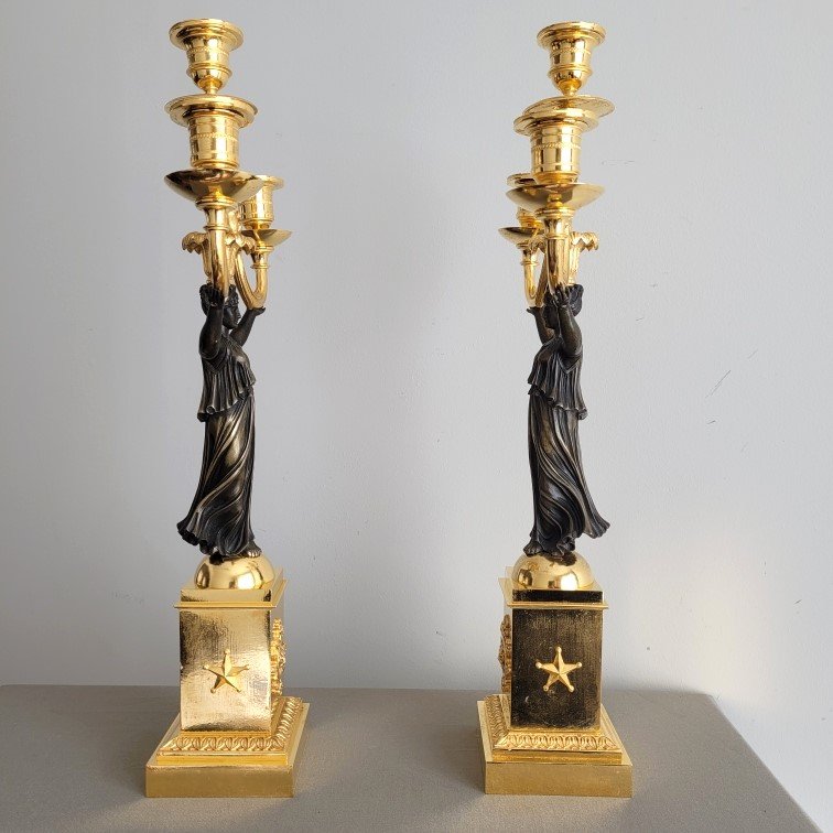 Paire de Candélabres d'Epoque Empire.-photo-1
